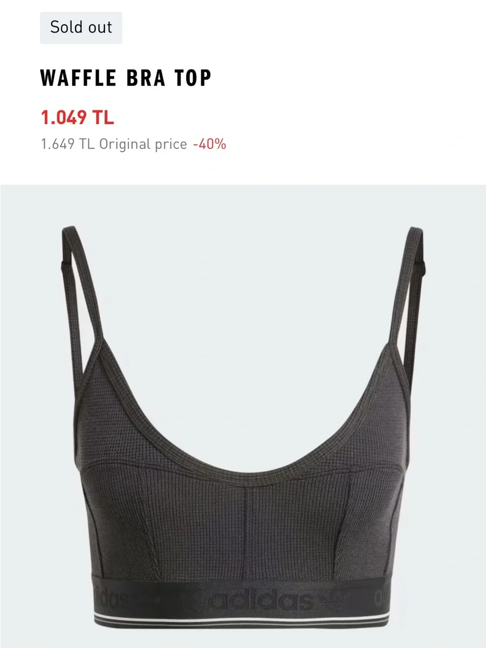 Adidas Black Ribbed Logo Sports Bra/Bralette